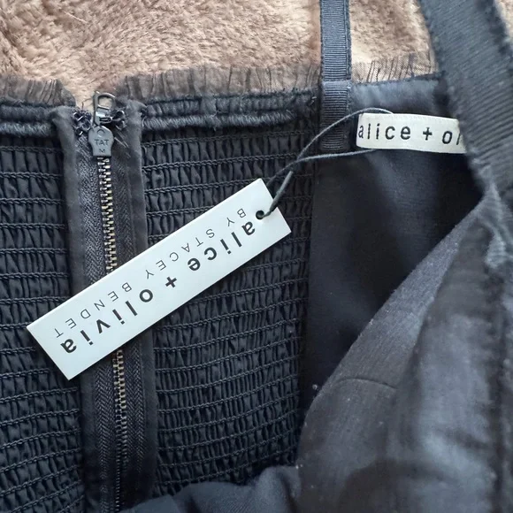 Alice + Olivia Black Pleated Tulle Midi Dress w/ Romper Lining Size 8 NWT $695 - Picture 9 of 11